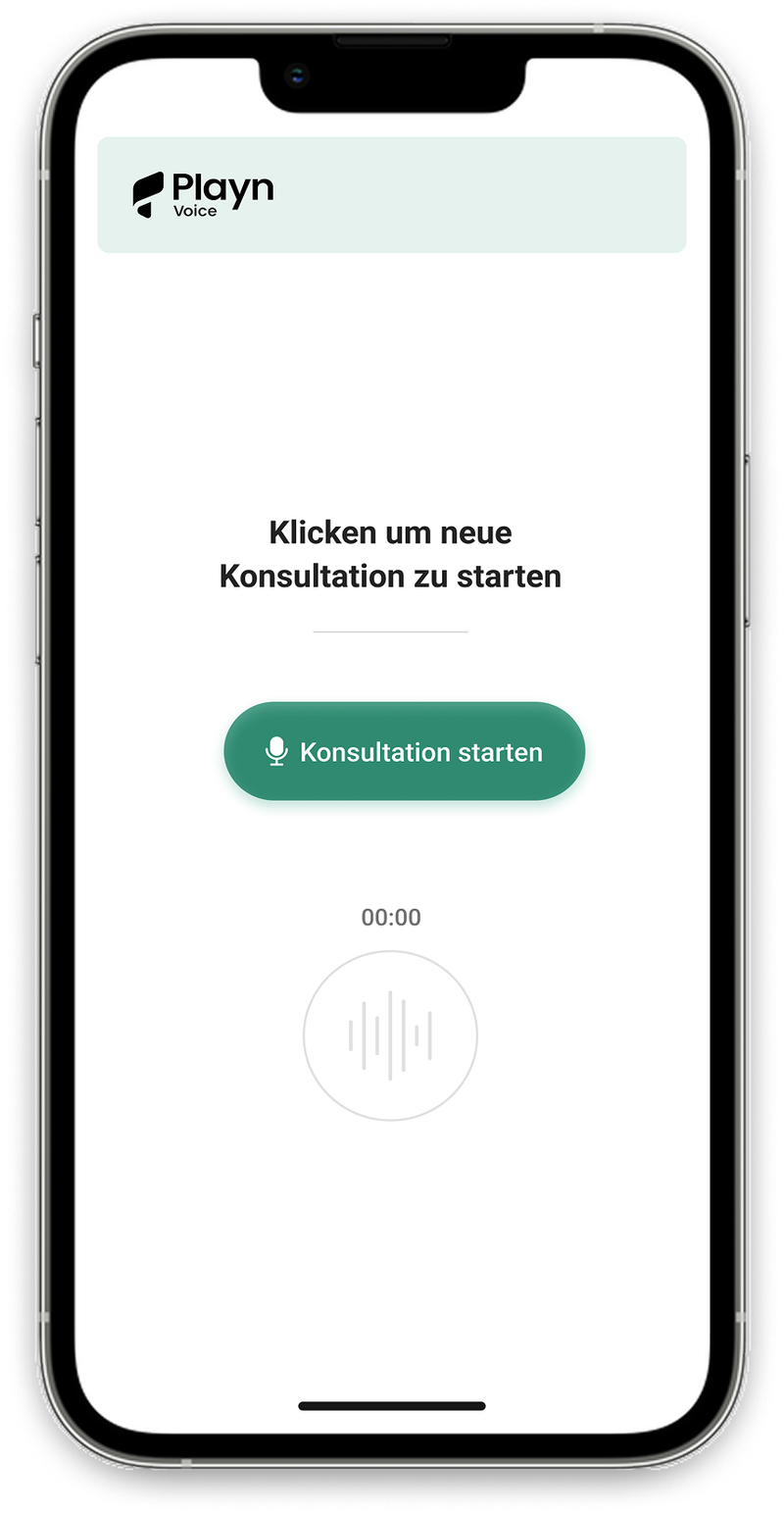 App-Ansicht von PlaynVoice mit dem Button "Besprechung starten"