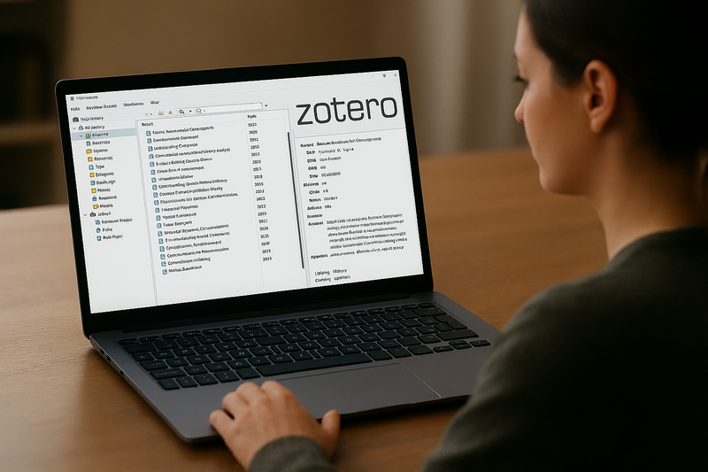 Frau arbeitet mit Literaturverwaltungsprogramm Zotero