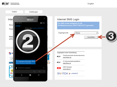 Screenshot showing the login portal to enter the SMS code for Wifi access