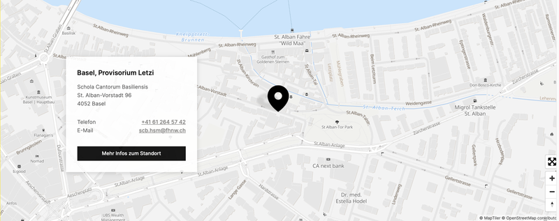 Stadtplan von Basel mit dem Standort des Provisoriums Letzi