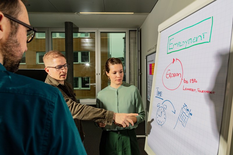 Researchers at FHNW discuss findings at a flipchart