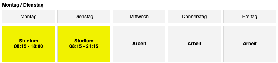 Aufbau der Woche eines Berufsbegleitenden
