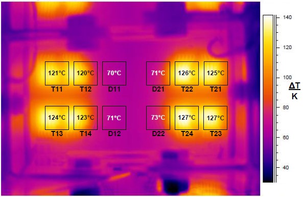 Temperaturverteilung in einem IGBT-Modul im Betrieb (Infrarot-Aufnahme)
