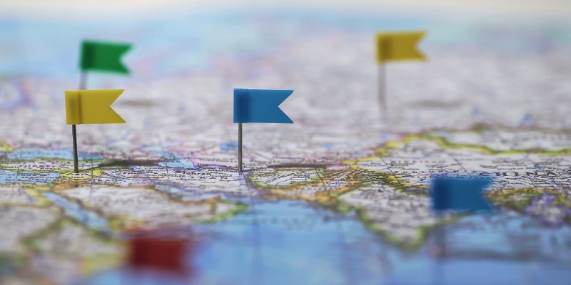 flags on a map, describing potential destinations