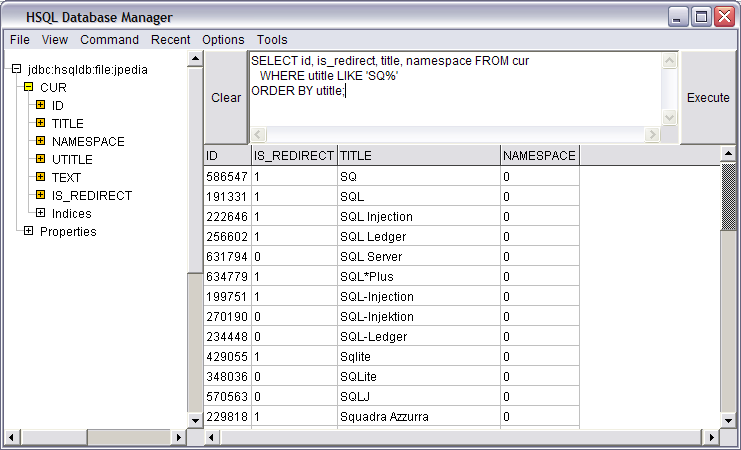 Screenshot HyperSQL GUI