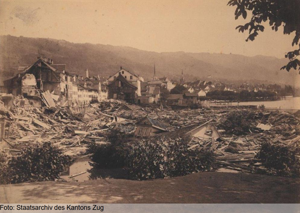 Historisches Bild vom Einbruch der Zuger Vorstadt 1887