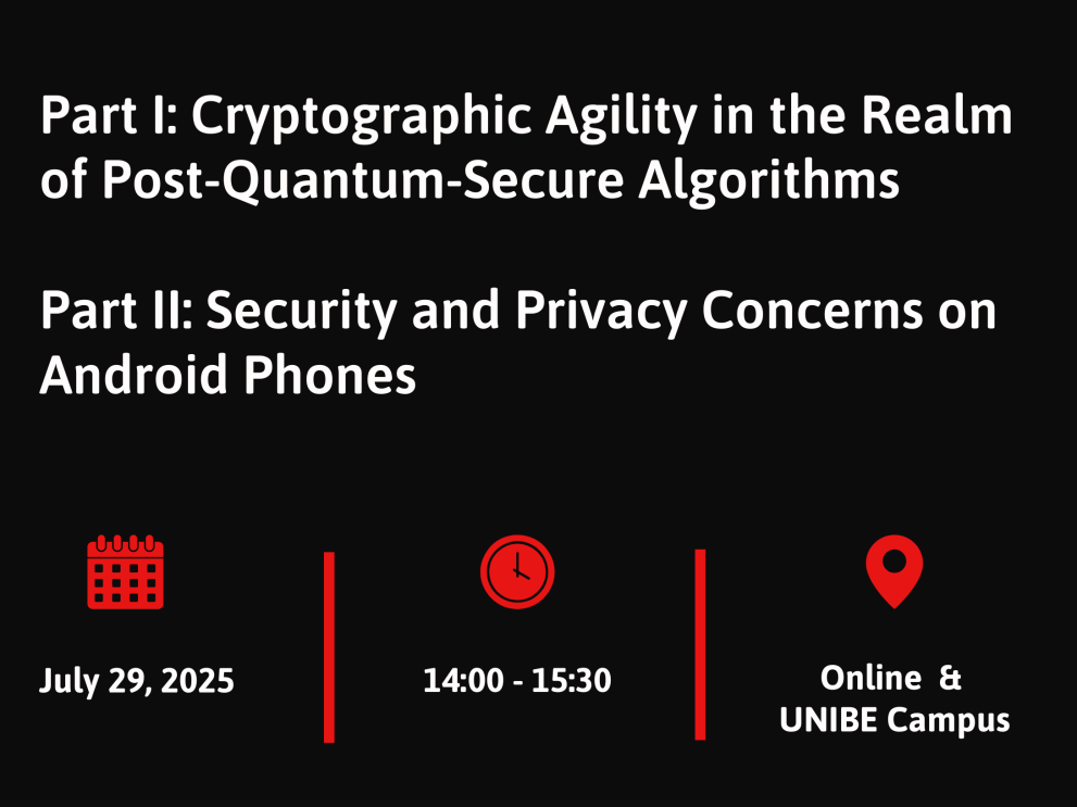Promotional Flyer from the SwissAfricaCySec Community Workshop Series, an education collaboration with Roman Bögli and Thomas Sutter of the University of Bern for their workshop titled: Cryptographic Agility in the Realm of Post-Quantum-Secure Algorithms + Security and Privacy Concerns on Android Phones.